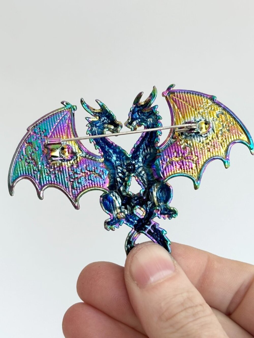 Iridescent Twin Dragon Figural Rhinestone Accented Vintage Inspired Brooch Pin - Picture 16 of 16